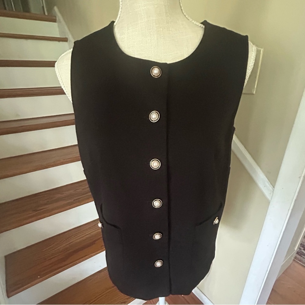Adrianna Papell Black Ponte Longline Vest Tailored Minimalist Chic S Y2K - Picture 2 of 8